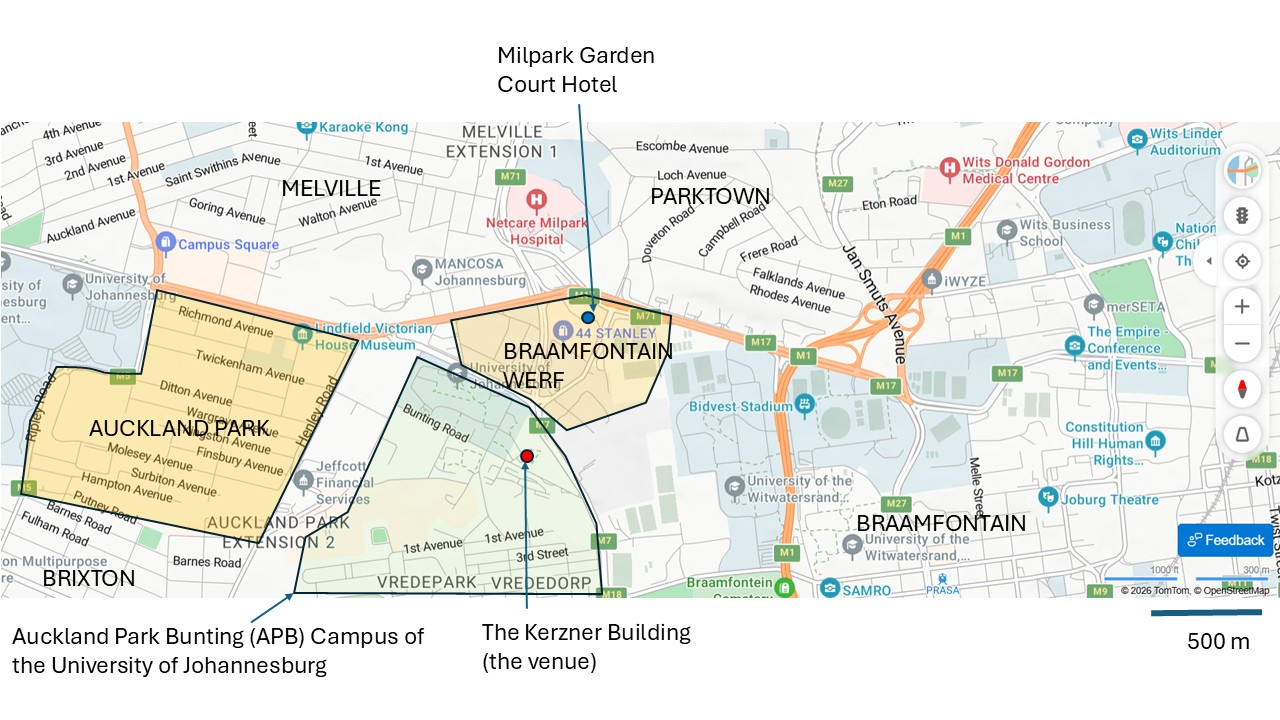 Map showing the conference venue and nearby accommodation